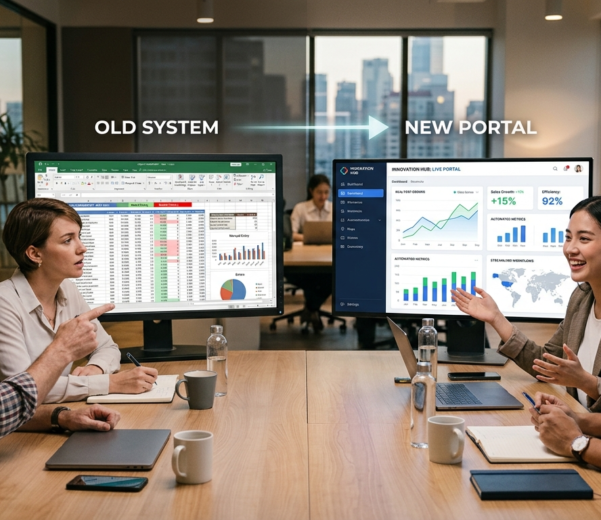 Business transitioning from legacy software and Excel processes to a custom web portal