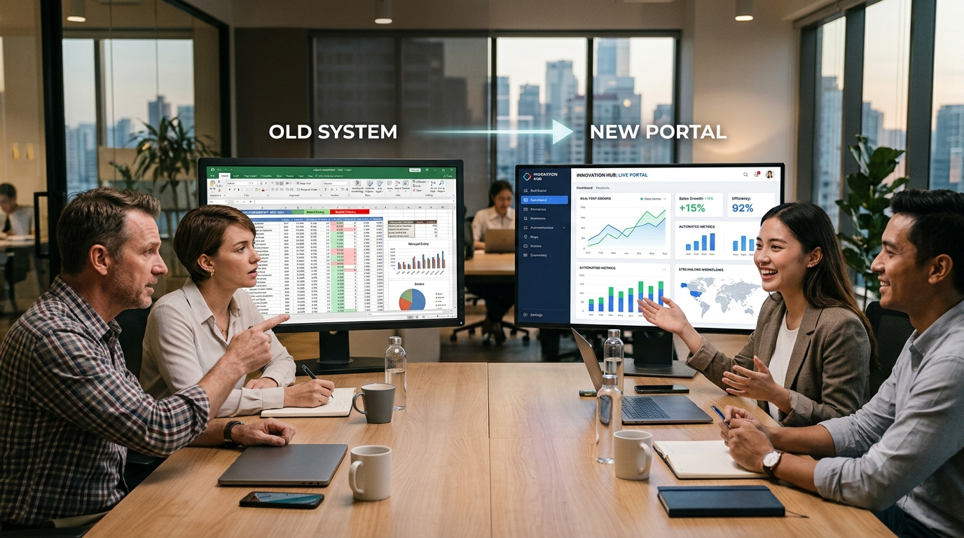 Business transitioning from legacy software and Excel processes to a custom web portal