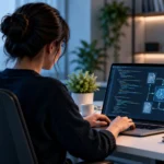 Python libraries for LLM development - Developer coding Python LLM integration on laptop