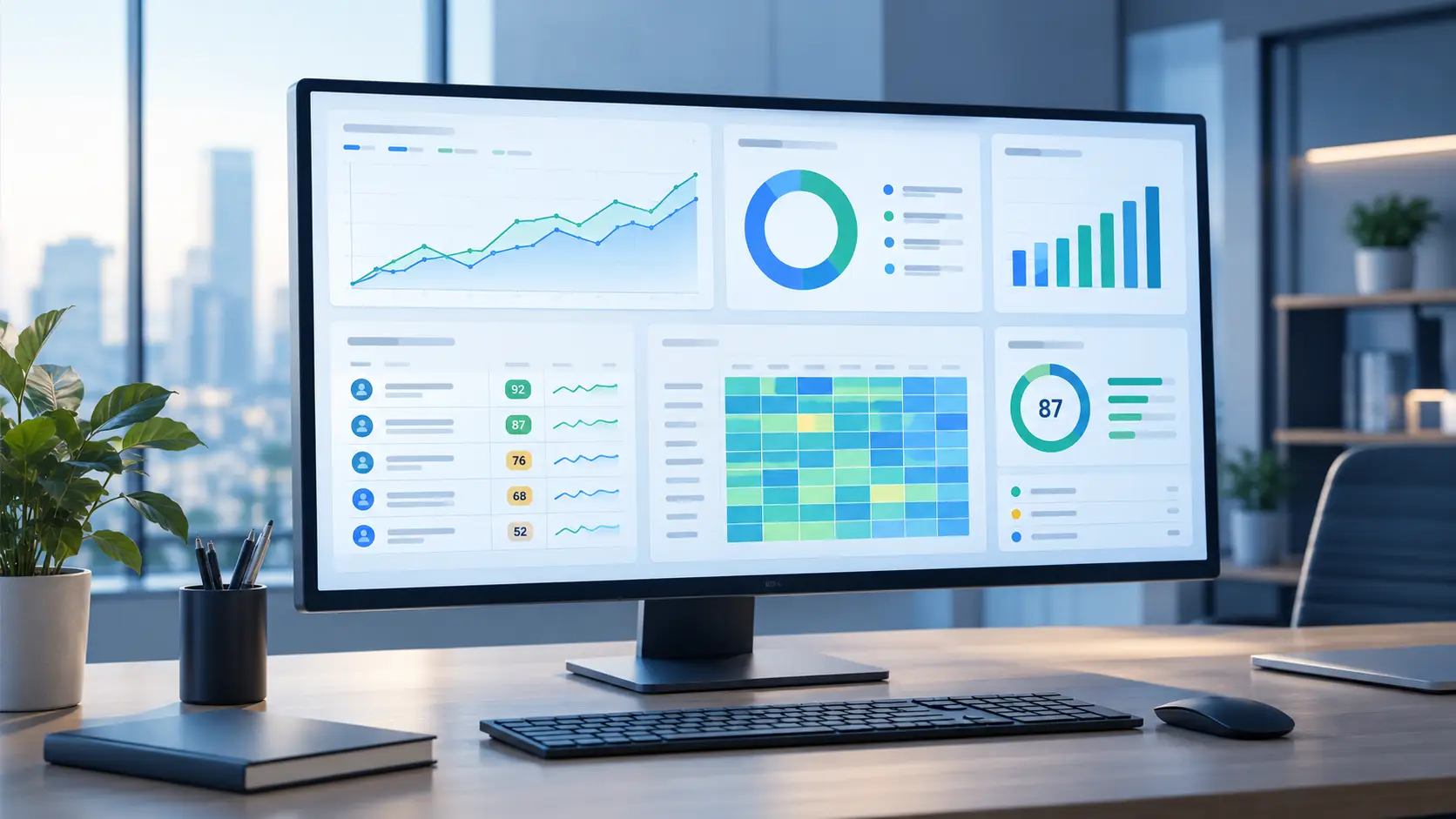 AI-powered business intelligence lead generation - AI business intelligence dashboard visualizing lead generation metrics