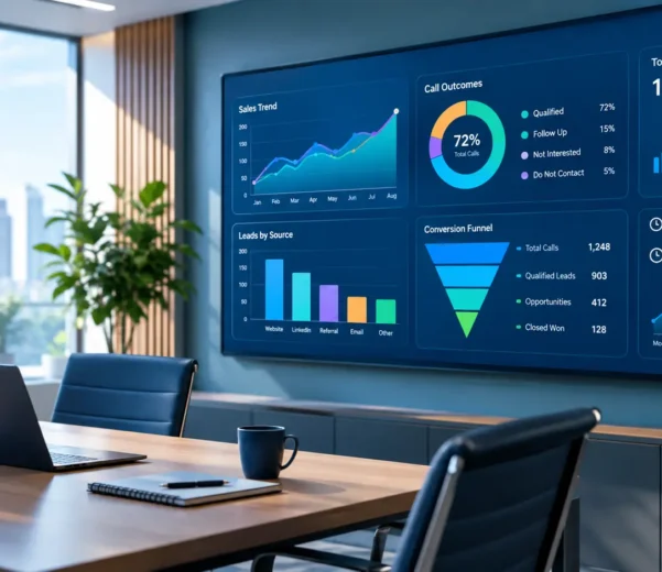 Business intelligence sales analytics dashboard visualizing call data