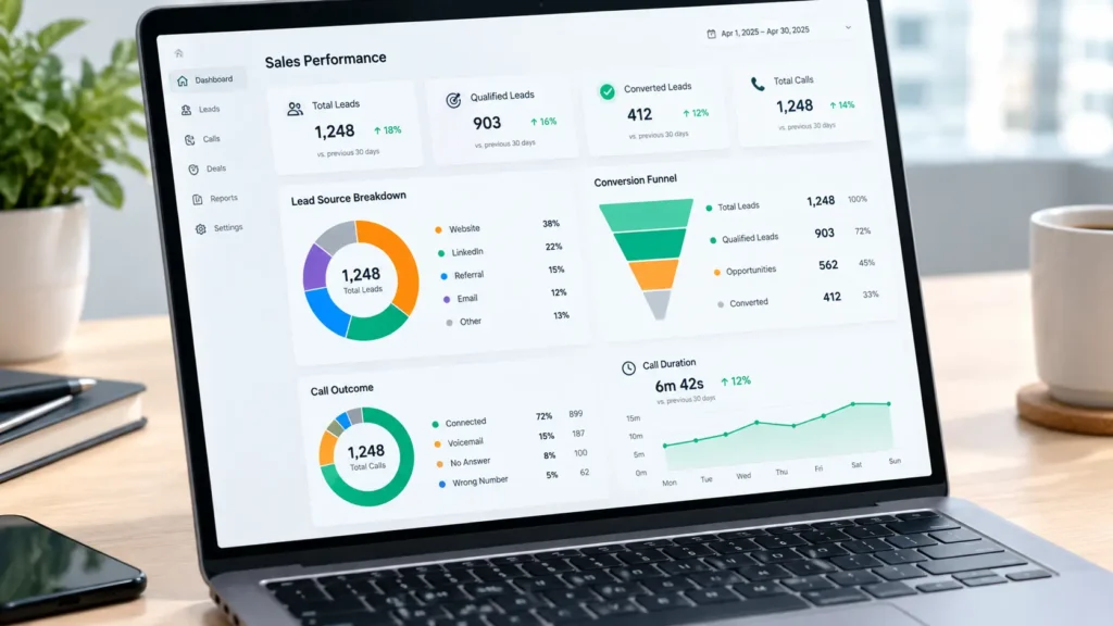 Lead source and conversion funnel BI dashboard example
